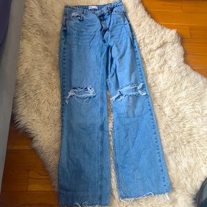 Zara high wasted wide full length indigo jeans